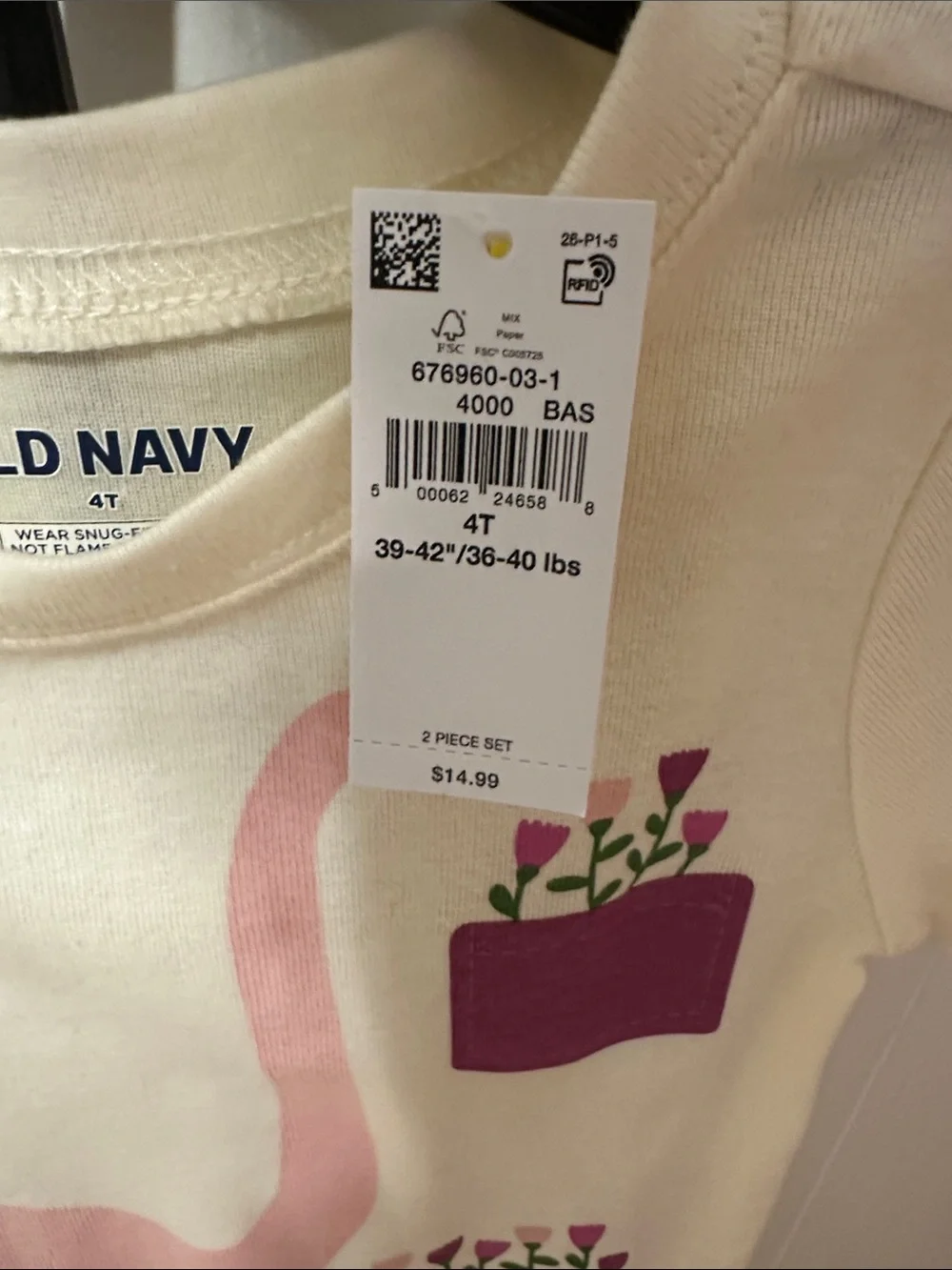Old Navy Cream & Pink Dinosaur Girls Pajama Set